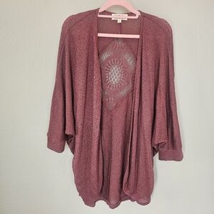 Pink Rose Mauve Boho Open Cardigan Lace Back Kimono Size L
